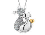 Diamond Cat Pendant Necklace in Sterling Silver with 14K Yellow Gold with Chain